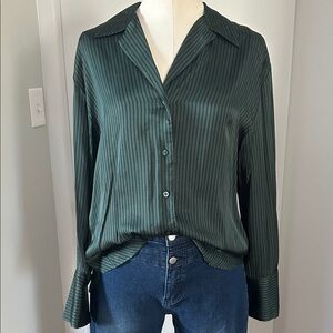 GAP Silky Green Striped Button Down Shirt
